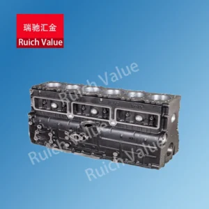 Heavy-duty aftermarket Isuzu 6BD1 engine block, 3/4 view, for 5.8L inline-6 diesel engines